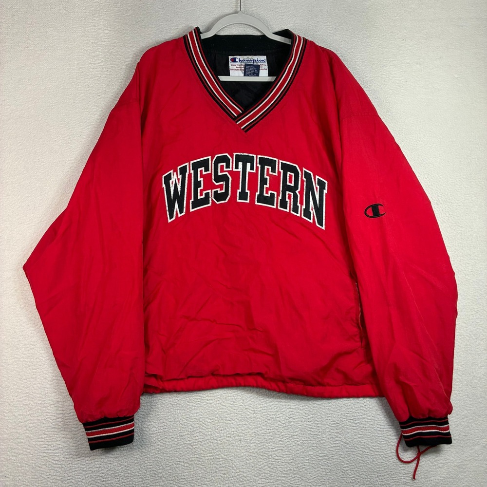 Vintage Champion Western Kentucky Windbreaker Men XL Red V Neck Pullover Y2K